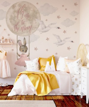 Wallstickers Pastel Bunny on the sving XXL
